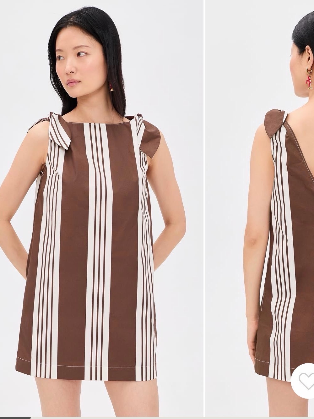 Posse Brown & White Striped Tie-Shoulder Mini Dress
